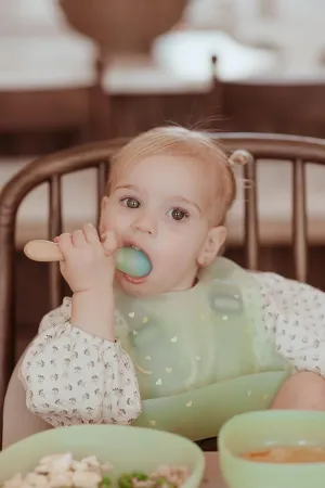 Paperclip Color-Changing Silicone Baby & Toddler Foodie Kit - Including Bib, Suction Bowl, Suction Plate, and Spoon & Spork Set - 100% BPA Free - Aurora Green (Aurora Green/Cloud Blue)