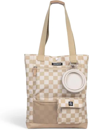 Park Pack 2-Piece Set Dog Gear Tote – Dog Travel Bag with 8 Pockets, Treat Pouch, Poop Bag Dispenser, Quick-Dry Ball Pocket, Collapsible Bowl, Perfect for Walks & Park Trips, Checkerboard