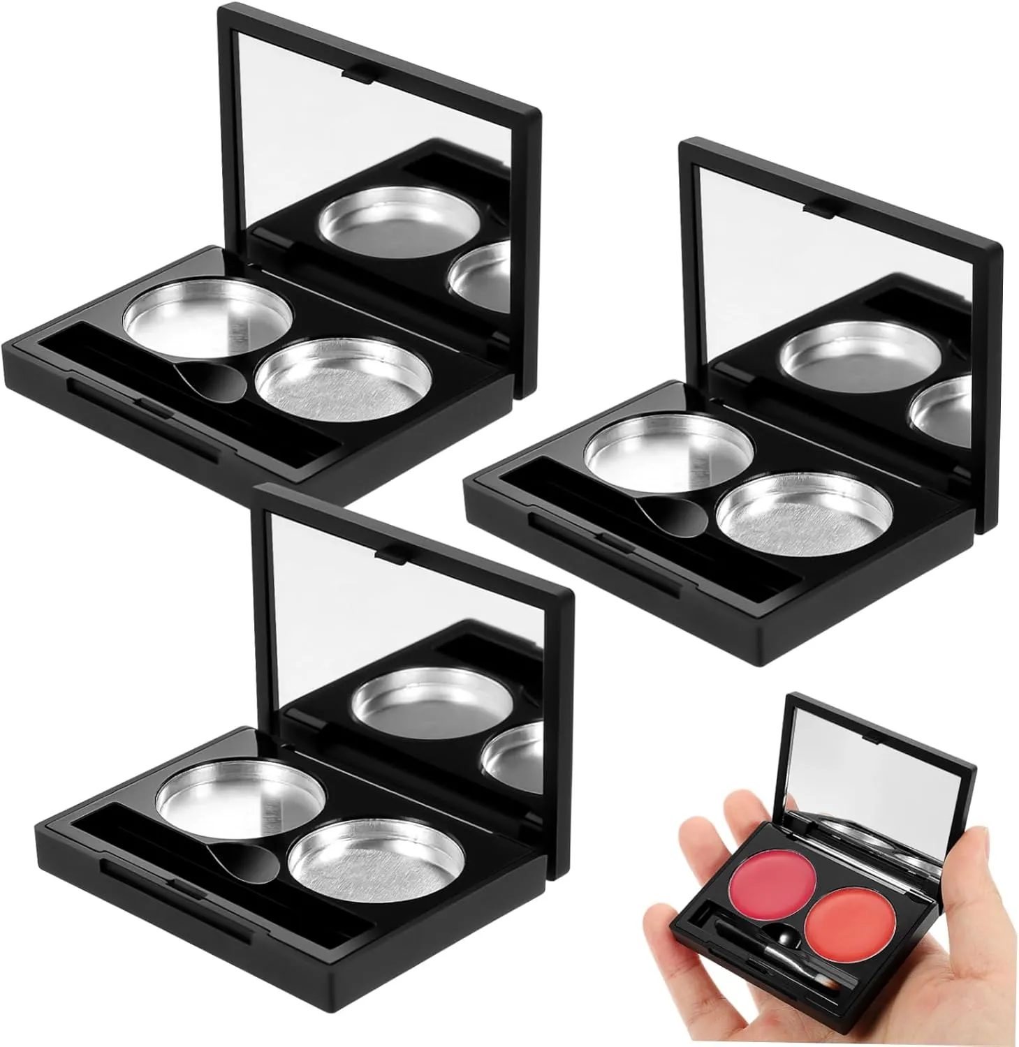 PartyKindom 3 Sets Cosmetic Containers for DIY Eyeshadow Portable Makeup Cases Durable Eyeshadow Pallet Compact for for Craft Projects and Custom Blending
