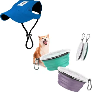 Pawaboo Dog Baseball Cap M Size & Collapsible Dog Bowls 2 Pack