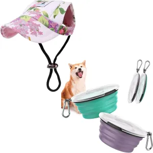 Pawaboo Dog Baseball Cap XL Size & Collapsible Dog Bowls 2 Pack