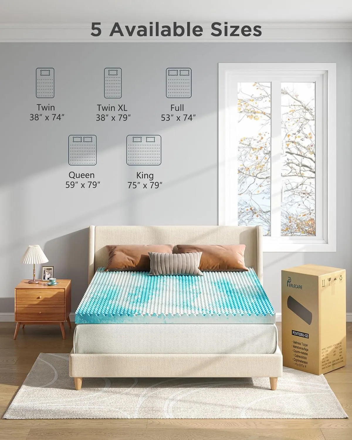 PERLECARE 3 Inch Egg Crate Memory Foam Mattress Topper Twin XL Size, Pressure Relief & Cooling Gel Infused Mattress Pad, Soft & Ventilated Design Bed Topper, CertiPUR-US Certified, Blue