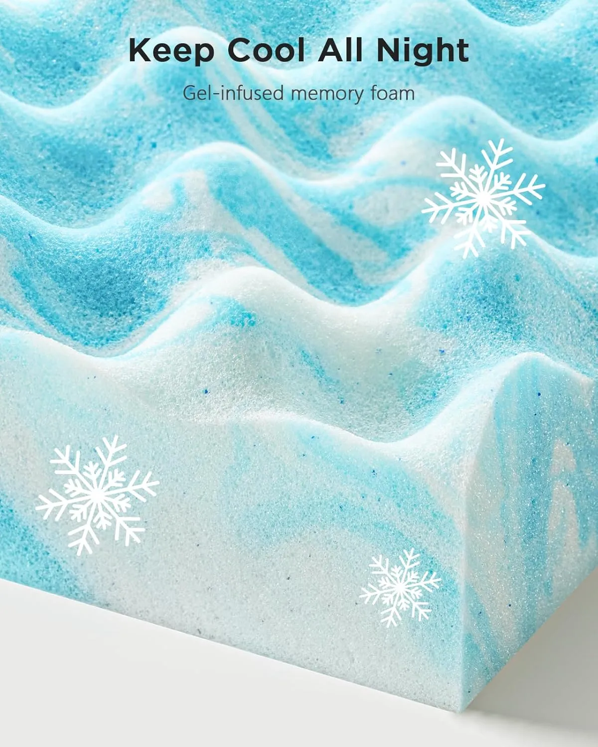 PERLECARE 3 Inch Egg Crate Memory Foam Mattress Topper Twin XL Size, Pressure Relief & Cooling Gel Infused Mattress Pad, Soft & Ventilated Design Bed Topper, CertiPUR-US Certified, Blue
