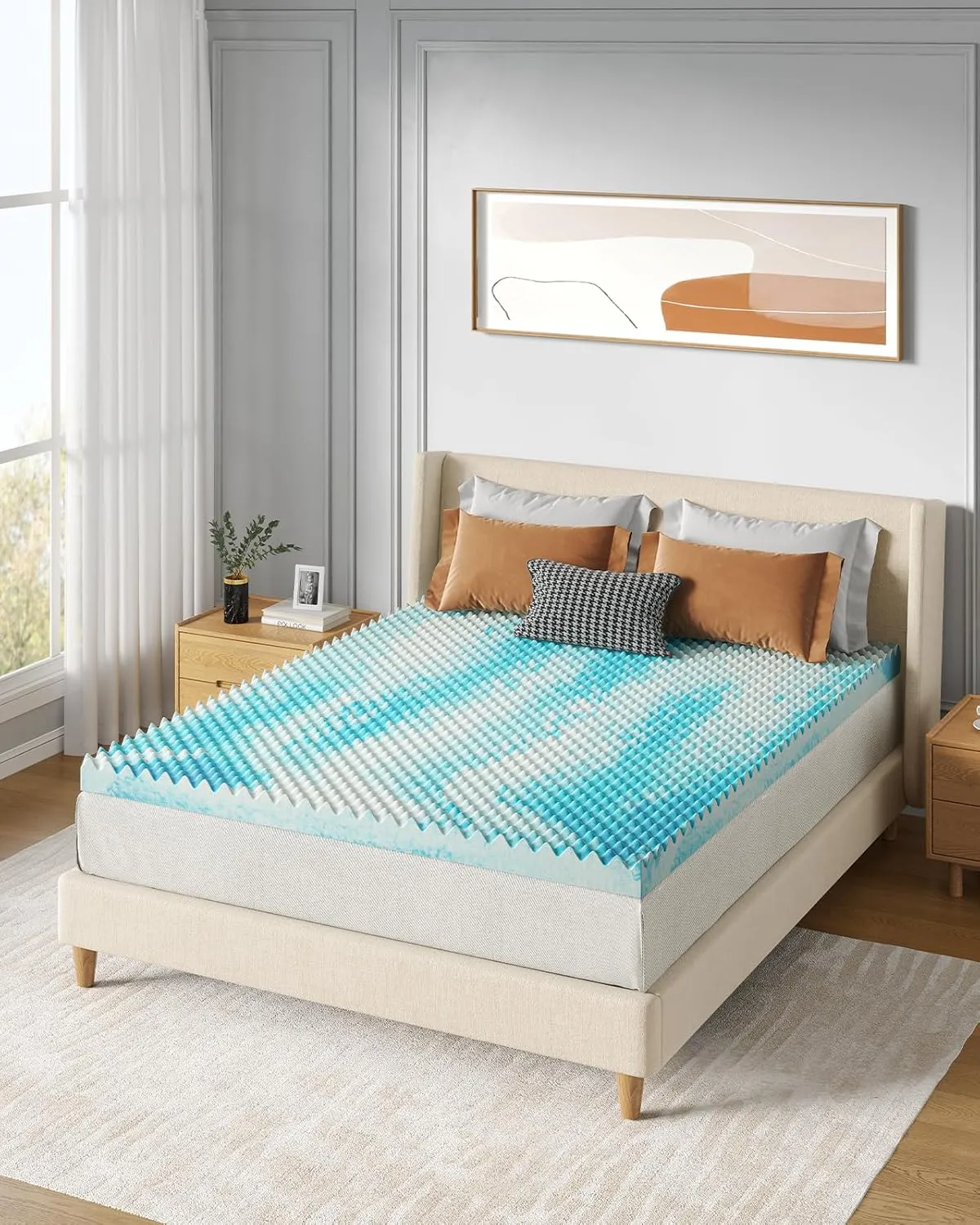PERLECARE 3 Inch Egg Crate Memory Foam Mattress Topper Twin XL Size, Pressure Relief & Cooling Gel Infused Mattress Pad, Soft & Ventilated Design Bed Topper, CertiPUR-US Certified, Blue