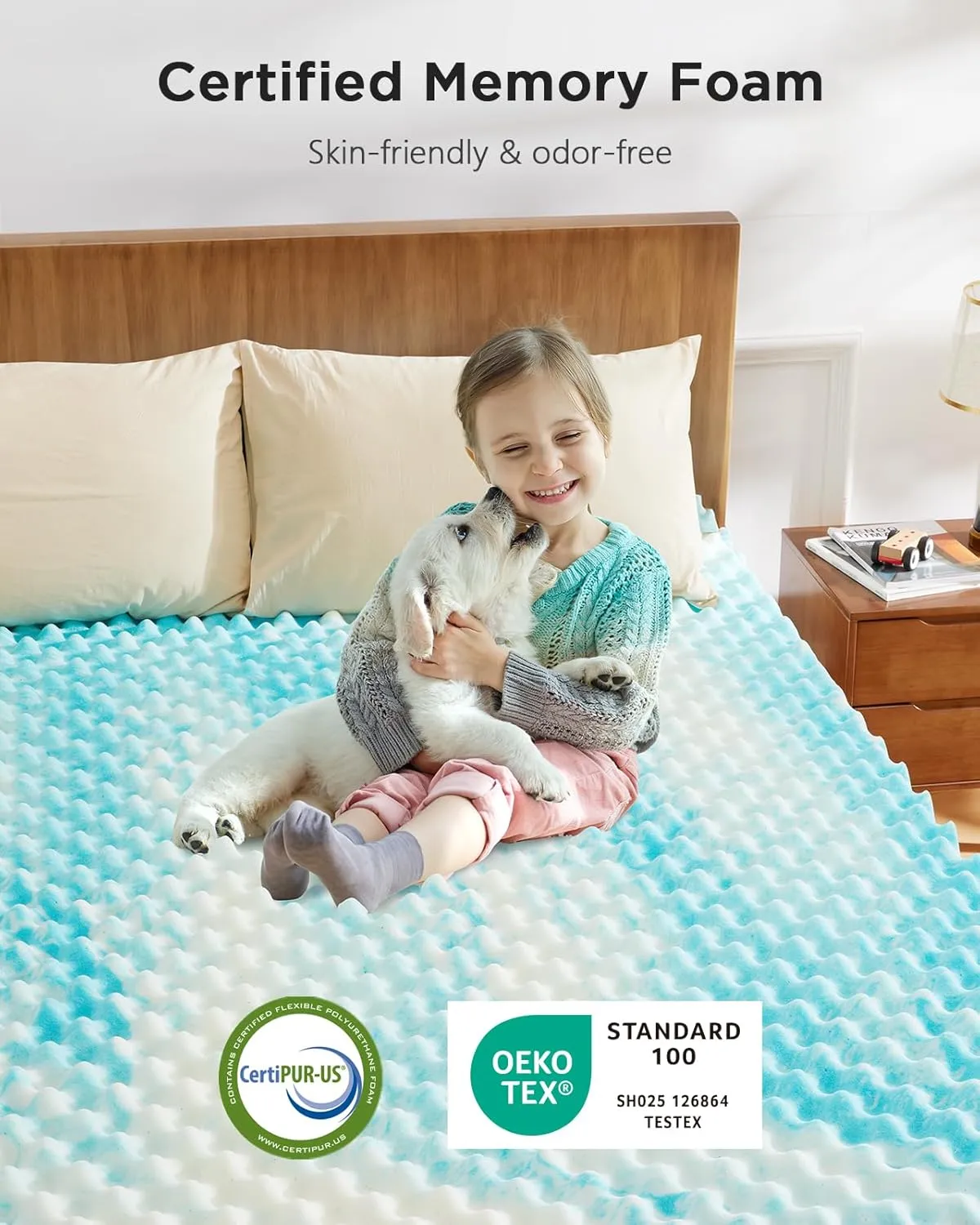 PERLECARE 3 Inch Egg Crate Memory Foam Mattress Topper Twin XL Size, Pressure Relief & Cooling Gel Infused Mattress Pad, Soft & Ventilated Design Bed Topper, CertiPUR-US Certified, Blue