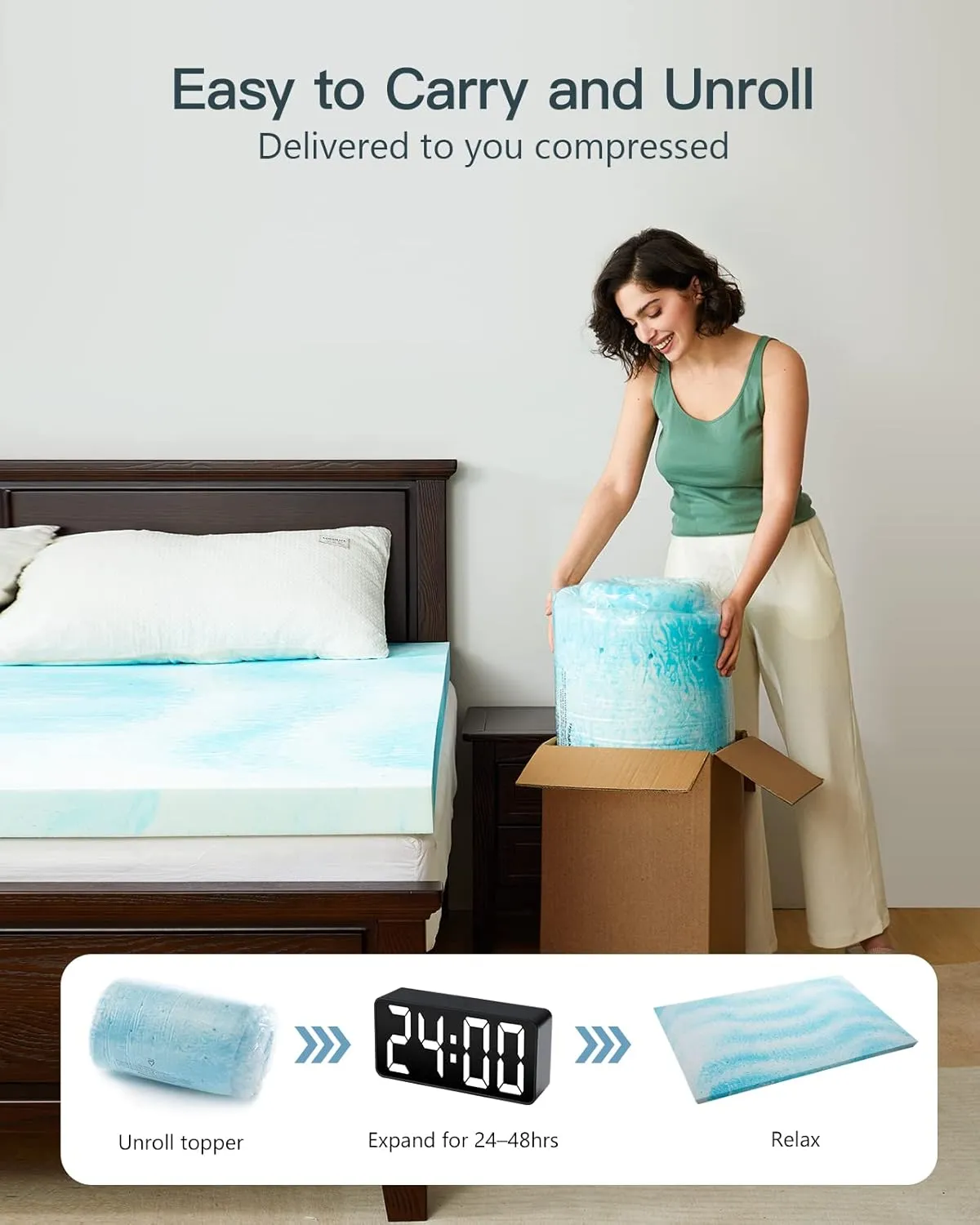 PERLECARE 3 Inch Queen Memory Foam Mattress Topper, Cooling Gel Infused Mattress Pad, Ventilated Bed Topper for Pressure Relief Back Pain, CertiPUR-US Certified