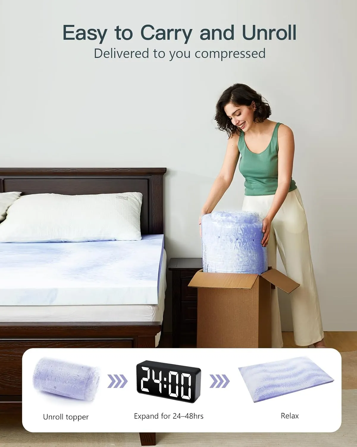 PERLECARE 3 Inch Twin Memory Foam Mattress Topper for Pressure Relief, Cooling Gel Infusion, CertiPUR-US Certified Purple, PCMTT34PU-US