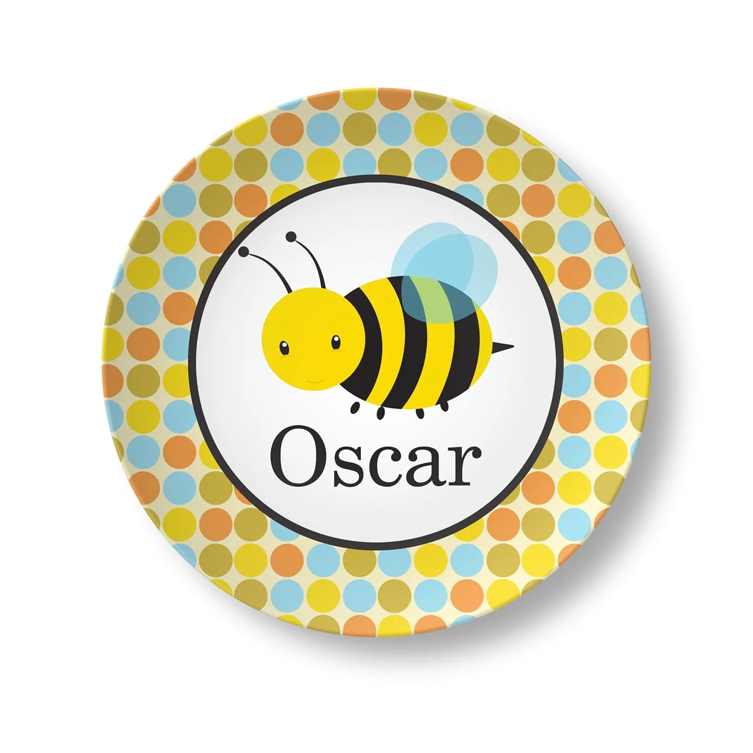 Personalized Honey Bee Bug Plate - Retro Yellow Bumble Bee Custom Name Gift Set for Kids