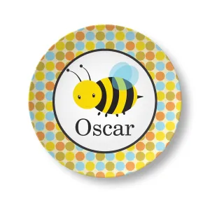 Personalized Honey Bee Bug Plate - Retro Yellow Bumble Bee Custom Name Gift Set for Kids