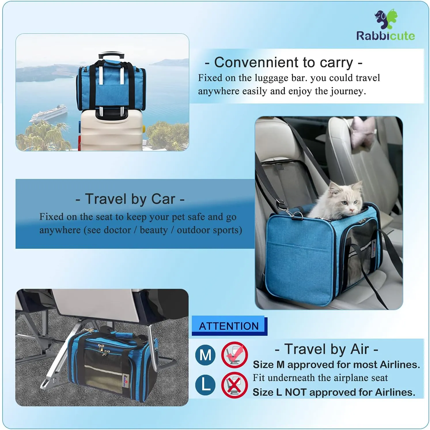 Pet Dog Cat Carrier Bag for Medium Small Dog Cat with Washable Cozy Bed Locking Safety Zipper Shoulder Strap Airline Approved Pet Carrier Portable Collapsible Puppy Carrier Escape Proof