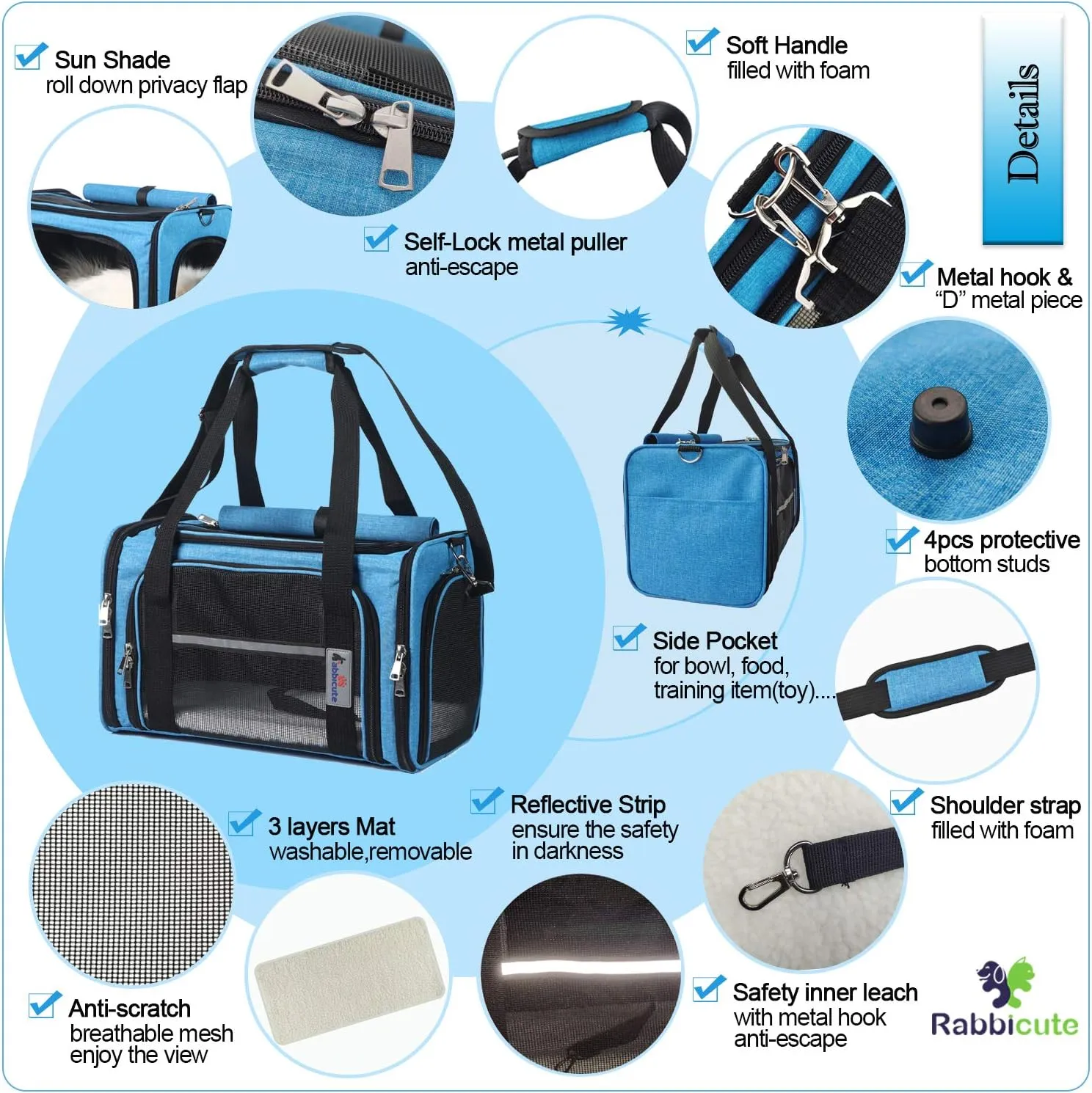 Pet Dog Cat Carrier Bag for Medium Small Dog Cat with Washable Cozy Bed Locking Safety Zipper Shoulder Strap Airline Approved Pet Carrier Portable Collapsible Puppy Carrier Escape Proof