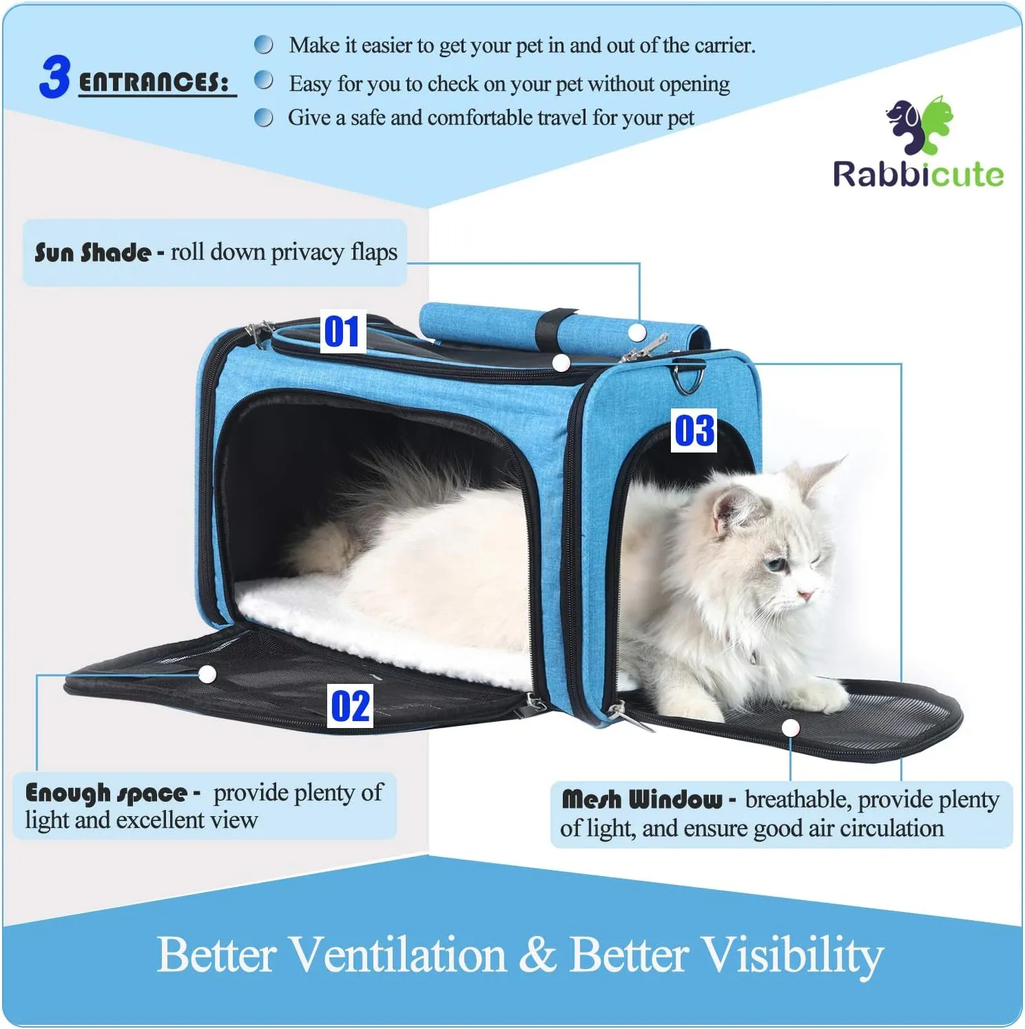 Pet Dog Cat Carrier Bag for Medium Small Dog Cat with Washable Cozy Bed Locking Safety Zipper Shoulder Strap Airline Approved Pet Carrier Portable Collapsible Puppy Carrier Escape Proof