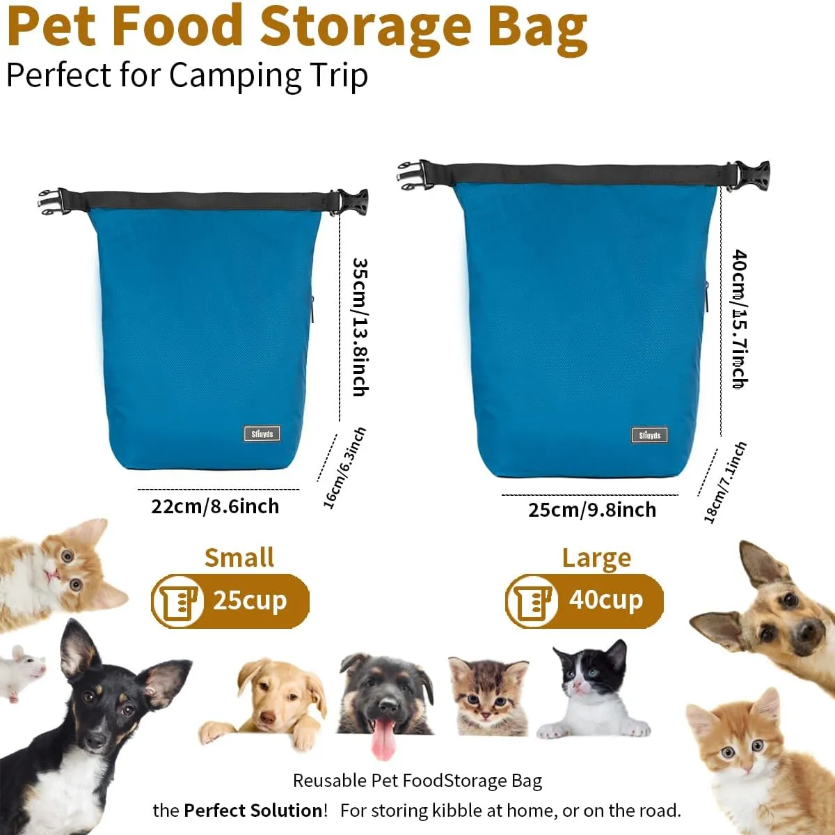 Pet Food Storage Bag,Dog Storage Organizer Bag w/2PCS Collapsible Dog Travel Bowls and Zipper Side Pocket for Home(Blue, Large)