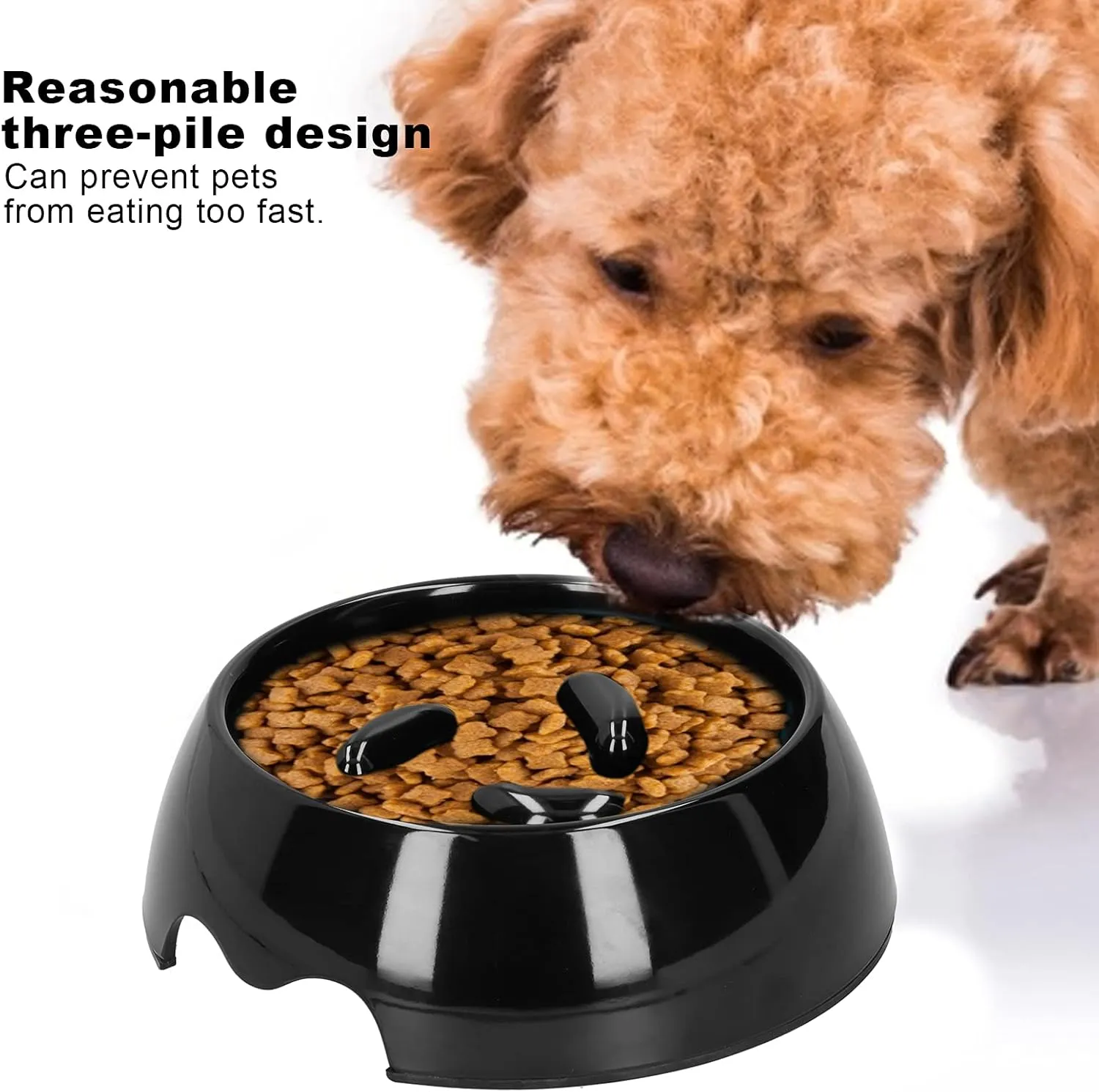 Pet Slow Feeder Bowl | 3 - Pillar Design Helps Reduce Fast Eating & Choking | Slip - Proof Dog Cat Bowl for Dry/Wet Food | Sturdy Melamine Material | Eco - Friendly Pet Supplies (Black)