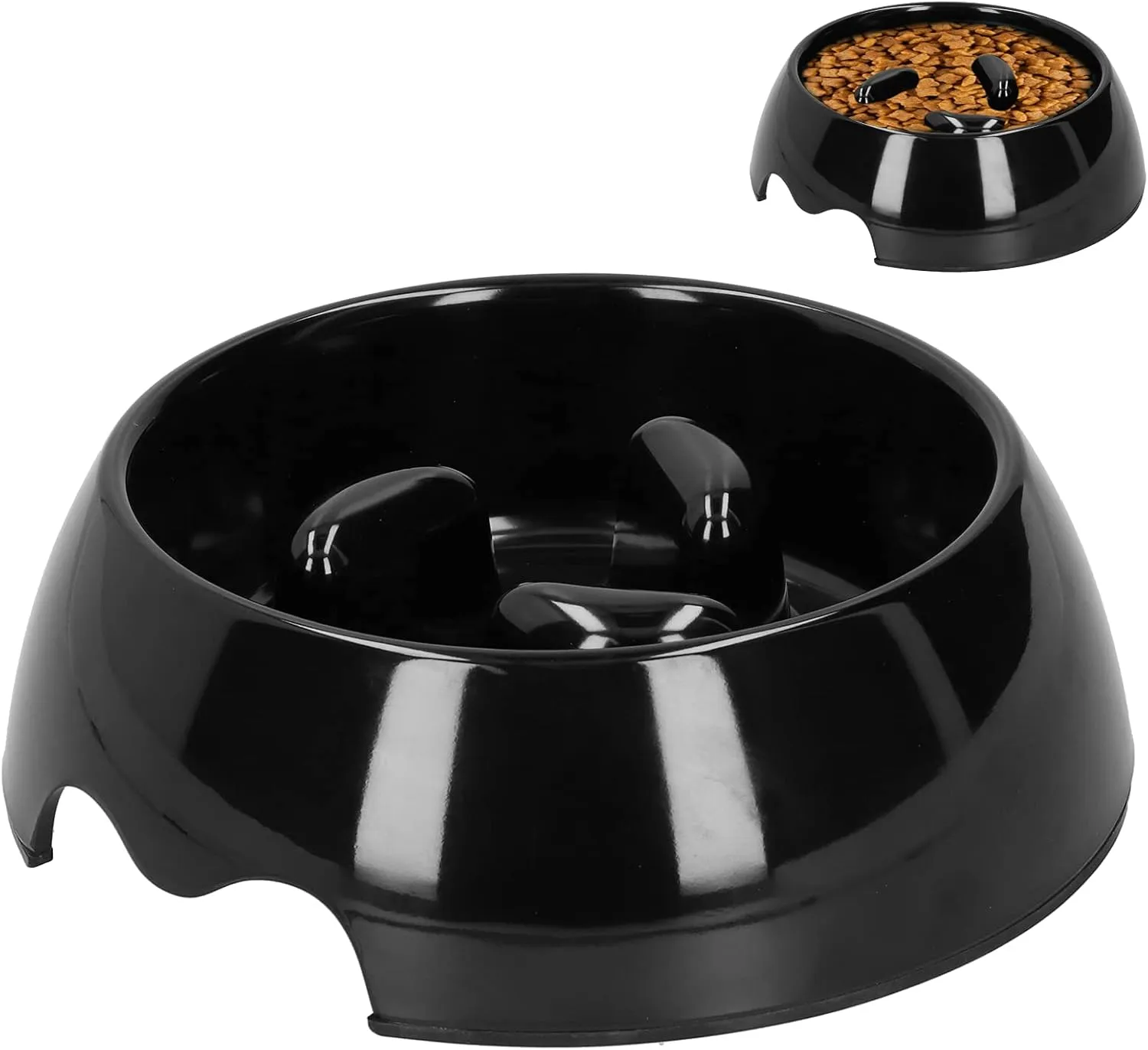 Pet Slow Feeder Bowl | 3 - Pillar Design Helps Reduce Fast Eating & Choking | Slip - Proof Dog Cat Bowl for Dry/Wet Food | Sturdy Melamine Material | Eco - Friendly Pet Supplies (Black)