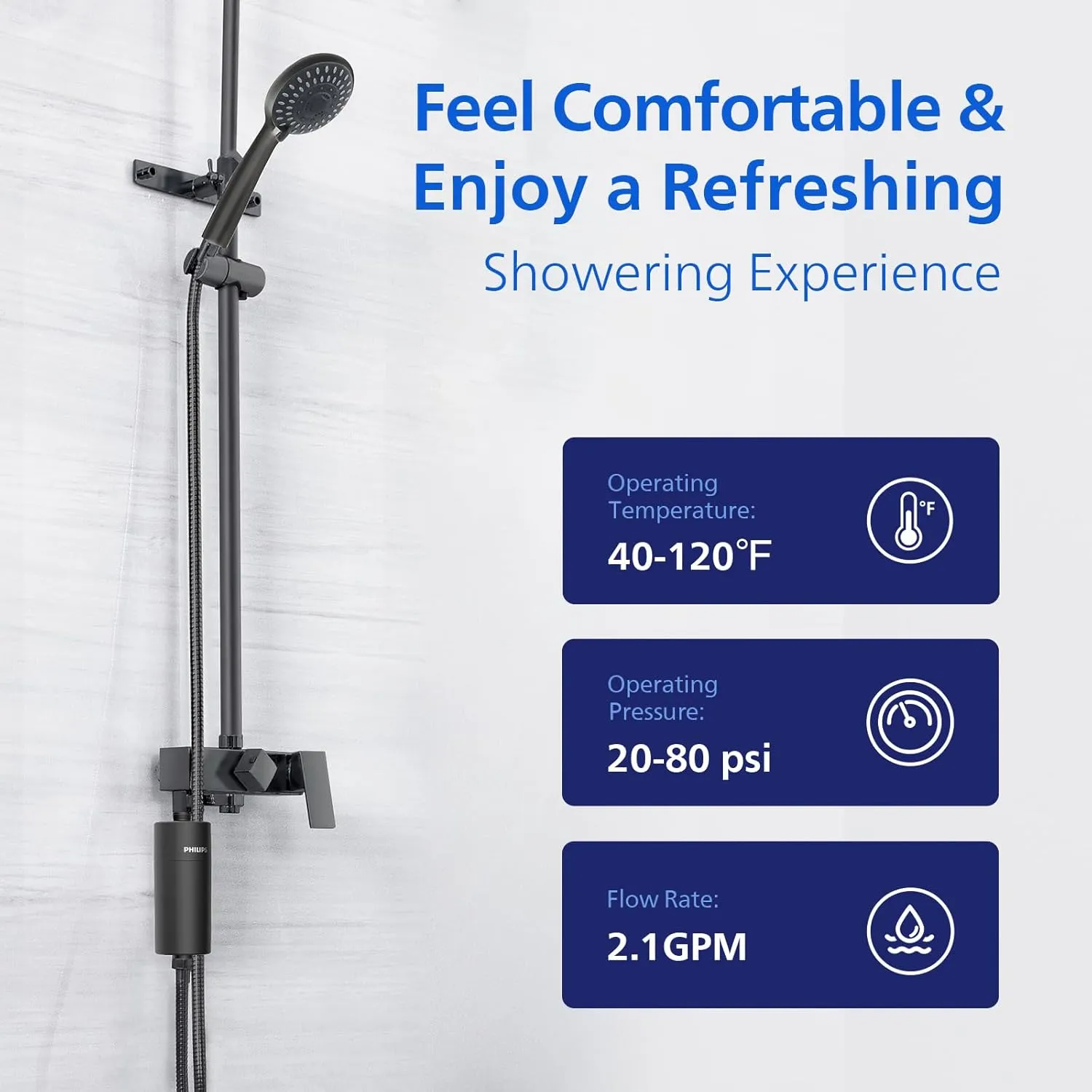 Philips Shower Filter Water Softener, Shower Filtration with Double Mesh & NSF Certified KDF Material, Reducing Chlorine/Impurities/Rust Sediments for Handheld Shower head, Black(Shower Filter Set)