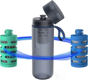 PHILIPS Water GoZero Active BPA-Free Water Bottle with Adventure River/Lake/Spring Water Filter for Hiking, Camping & Fitness Tap Water Filter for Gym, Sport Squeeze Bottle, Lightweight, Blue, 20 oz