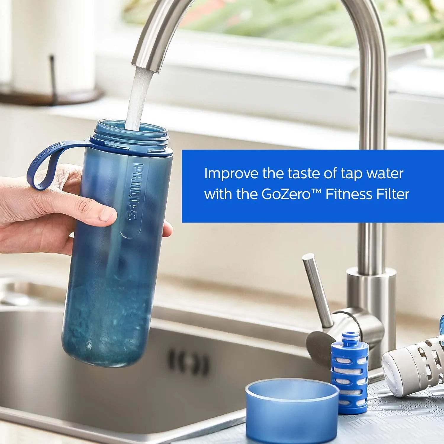 Philips Water GoZero Fitness Filters, Replacement Filter Cartridge, Activated Carbon Fiber Filter, for GoZero Active Bottle, (3 Counts), AWP287/37