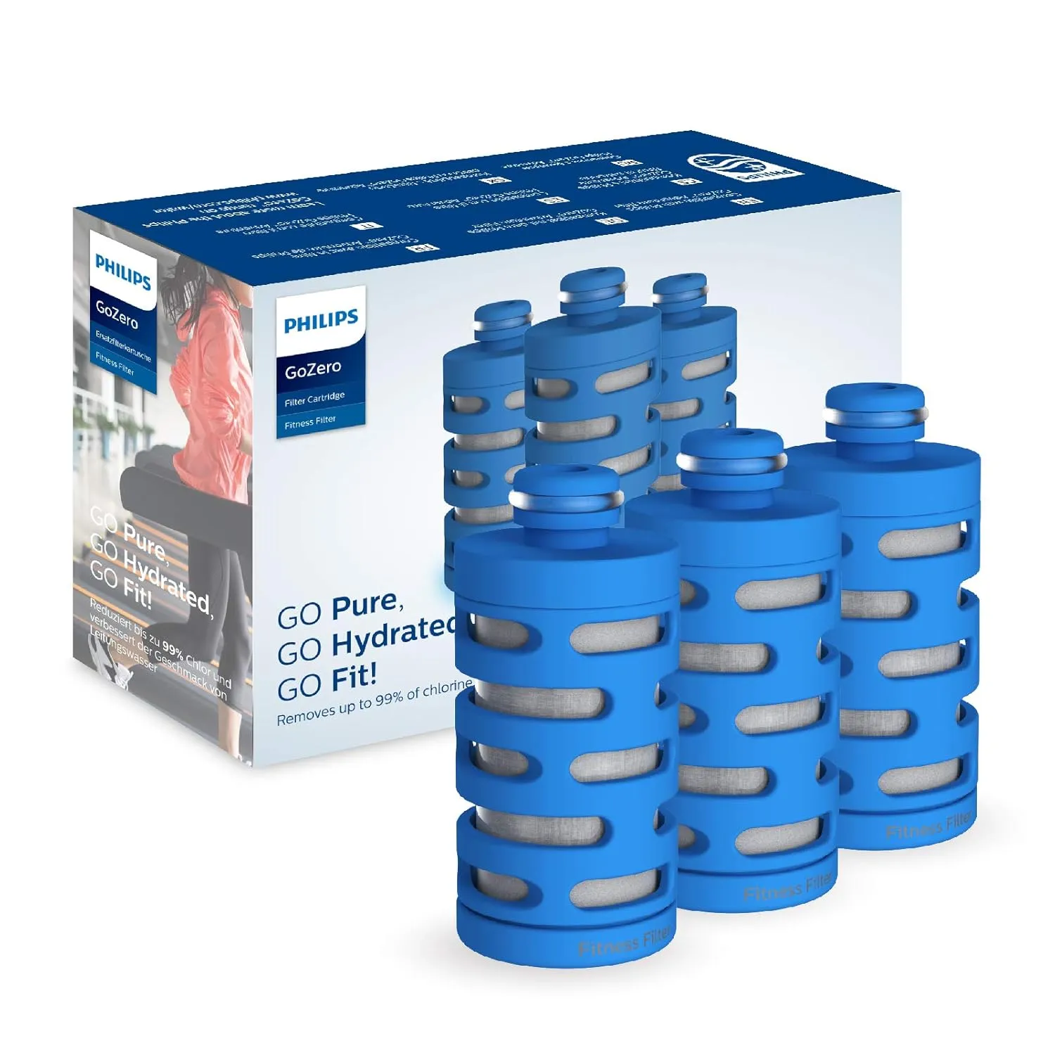 Philips Water GoZero Fitness Filters, Replacement Filter Cartridge, Activated Carbon Fiber Filter, for GoZero Active Bottle, (3 Counts), AWP287/37