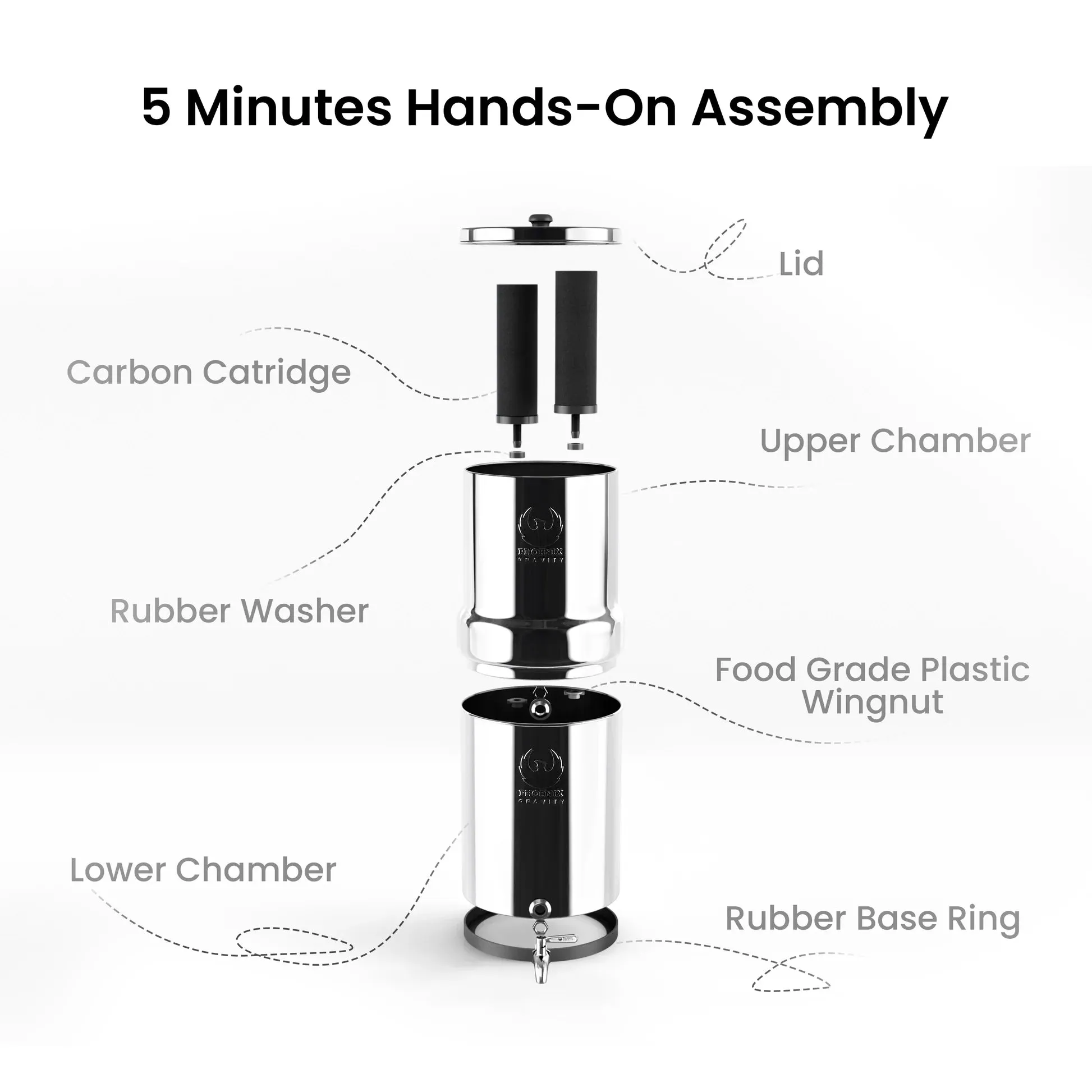 Phoenix 8L Stainless Steel Gravity Water Filter   POSTreat Fluoride cartridges