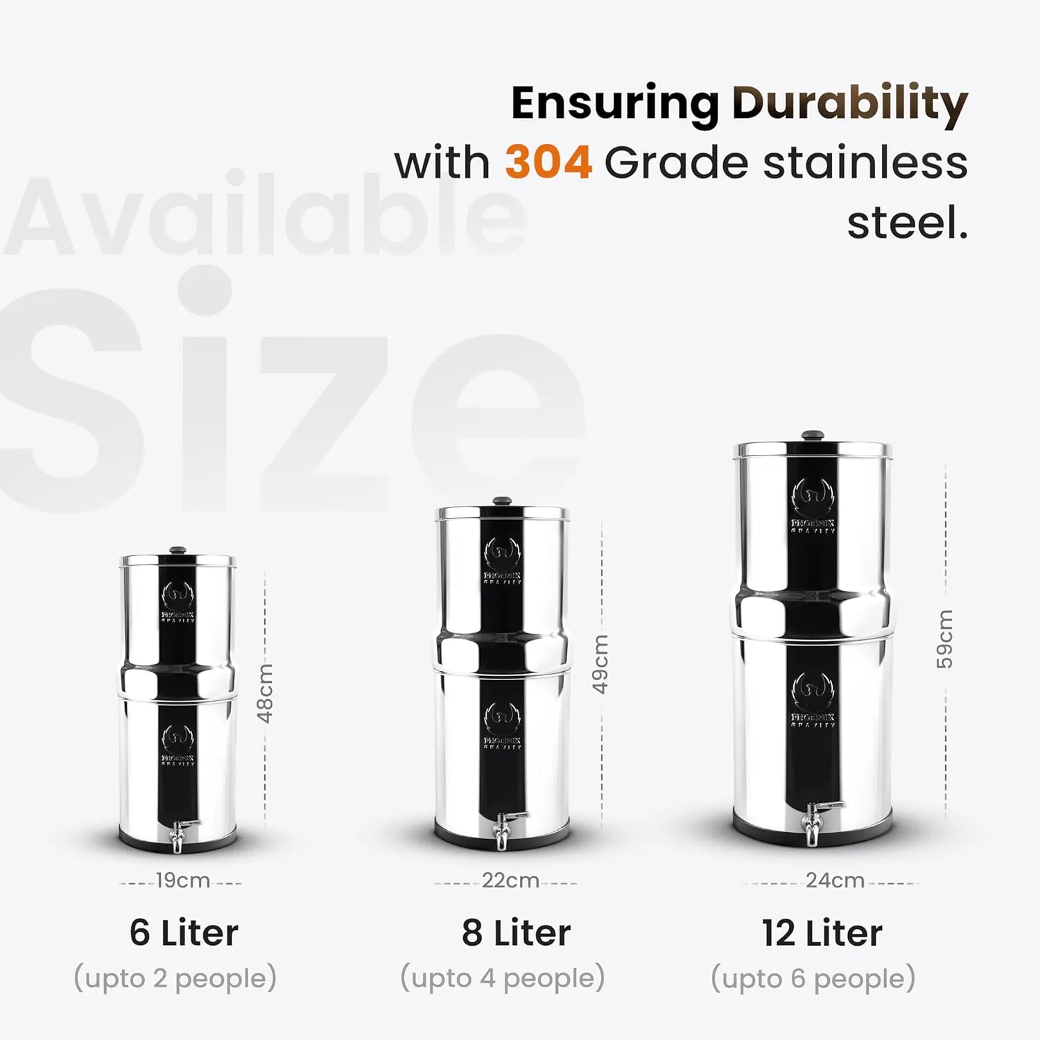 Phoenix 8L Stainless Steel Gravity Water Filter   POSTreat Fluoride cartridges