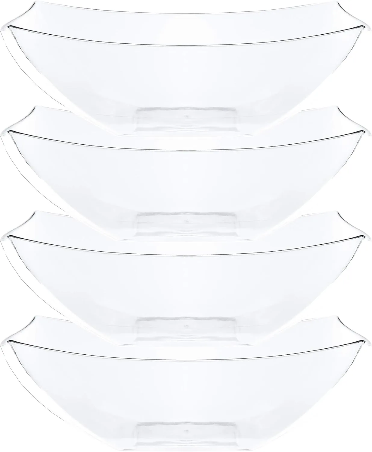 PLASTICPRO Disposable 128 ounce Square Serving Bowls, Party Snack or Salad Bowl, Extra Large Plastic Crystal Clear Pack of 4