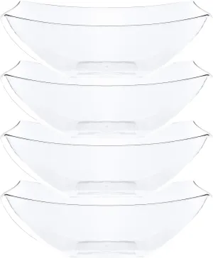 PLASTICPRO Disposable 128 ounce Square Serving Bowls, Party Snack or Salad Bowl, Extra Large Plastic Crystal Clear Pack of 4