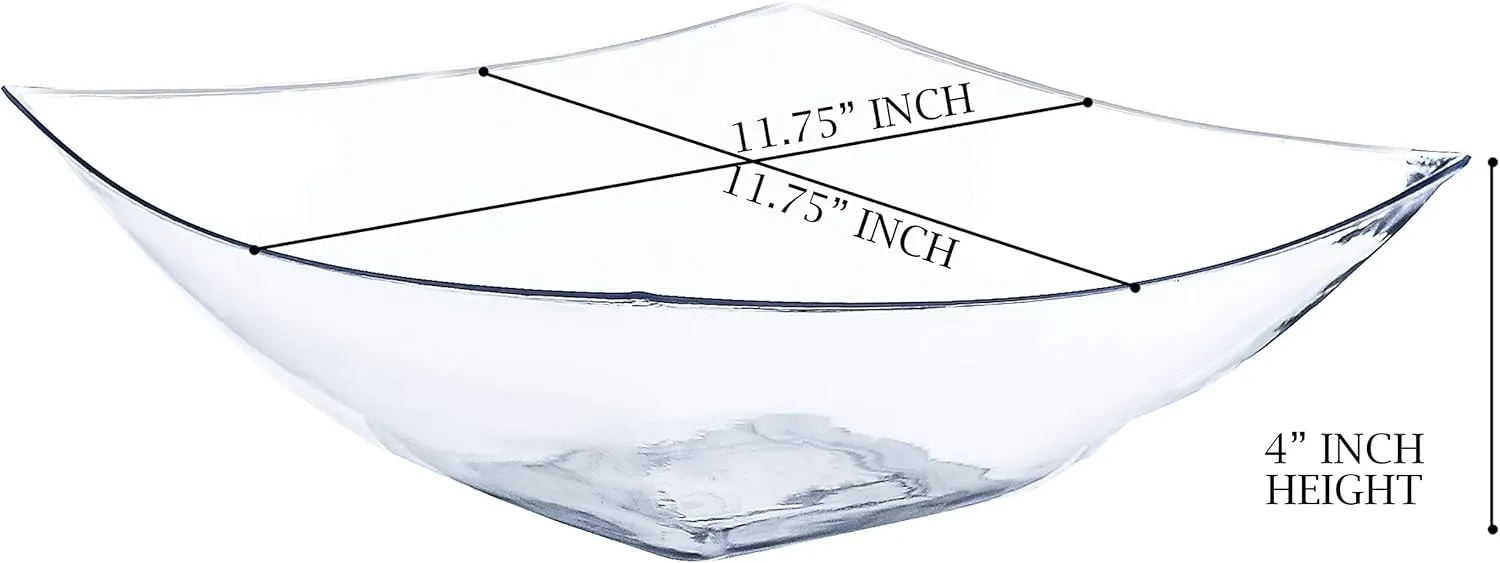 PLASTICPRO Disposable 128 ounce Square Serving Bowls, Party Snack or Salad Bowl, Extra Large Plastic Crystal Clear Pack of 4