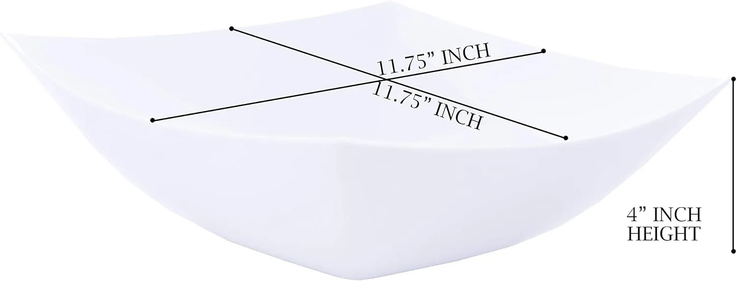 PLASTICPRO Disposable 128 ounce Square Serving Bowls, Party Snack or Salad Bowl, Extra Large Plastic Elegant White Pack of 4