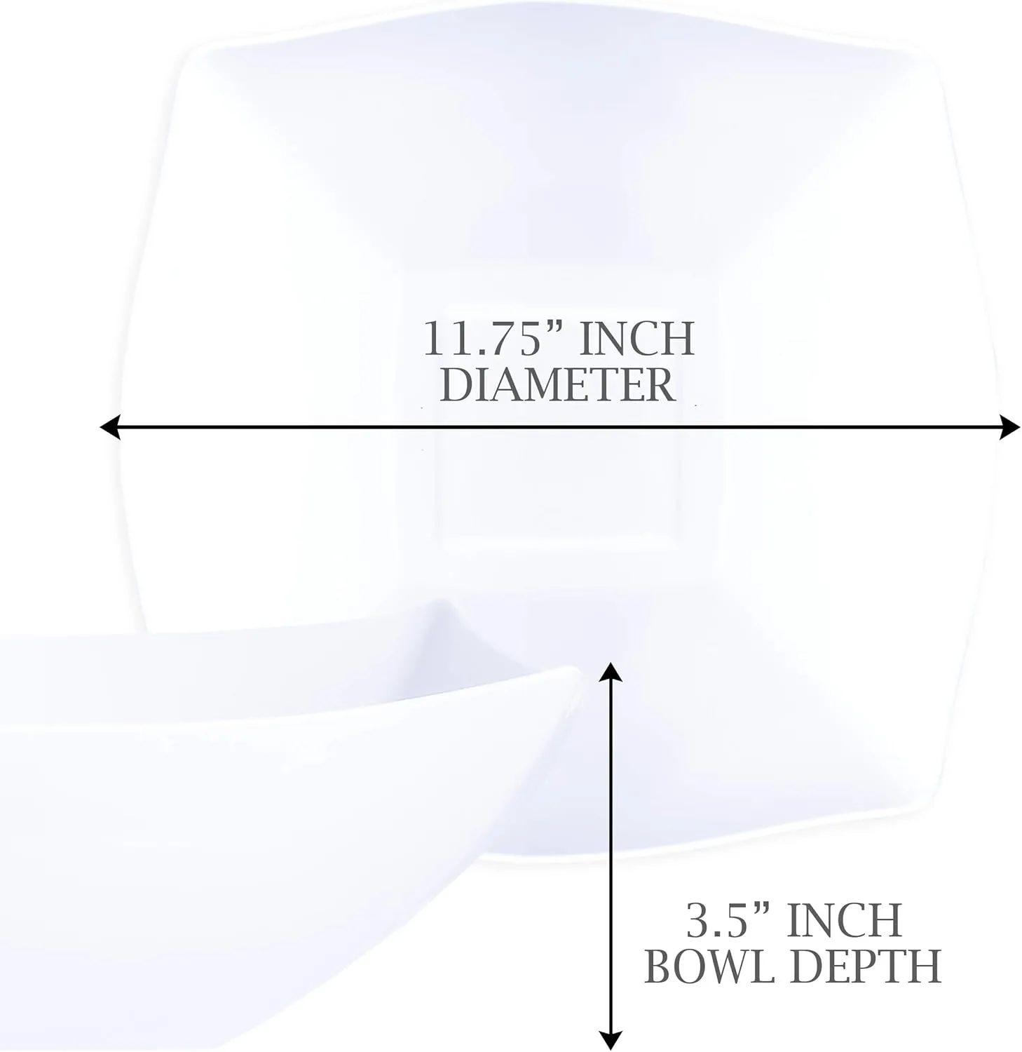 PLASTICPRO Disposable 128 ounce Square Serving Bowls, Party Snack or Salad Bowl, Extra Large Plastic Elegant White Pack of 4