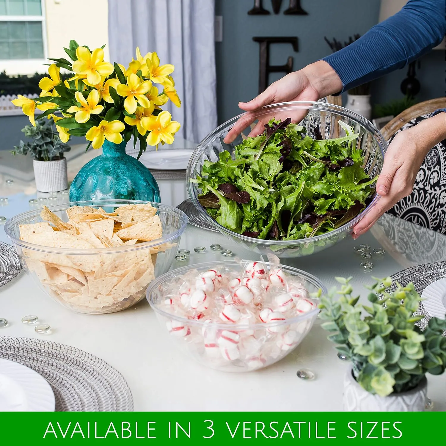 PLASTICPRO Disposable 96 Ounce Round Crystal Clear Plastic Serving Bowls, Party Snack or Salad Bowl, Chip Bowls, Snack Bowls, Candy Dish, Salad Container Pack of 4