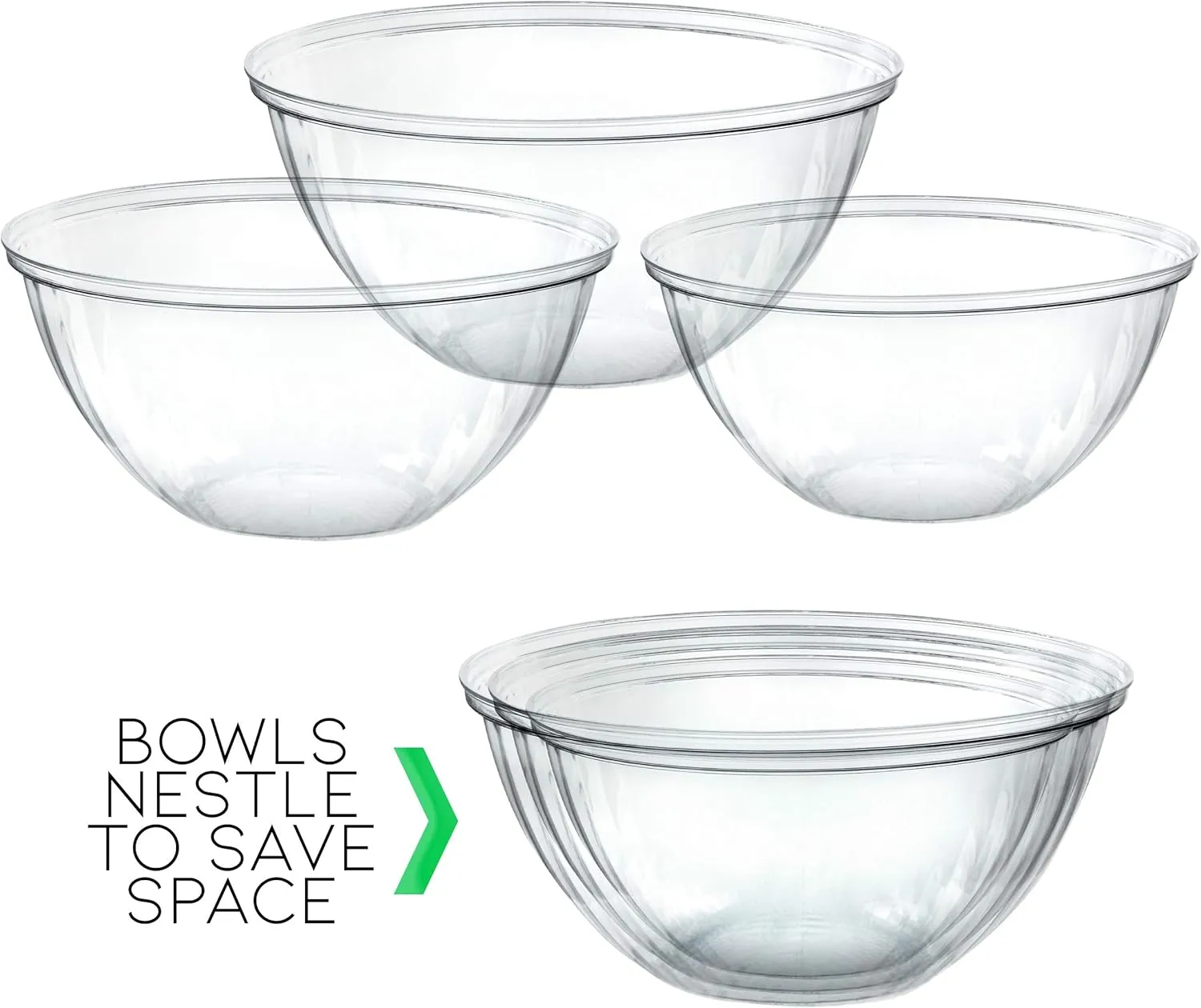 PLASTICPRO Disposable 96 Ounce Round Crystal Clear Plastic Serving Bowls, Party Snack or Salad Bowl, Chip Bowls, Snack Bowls, Candy Dish, Salad Container Pack of 4