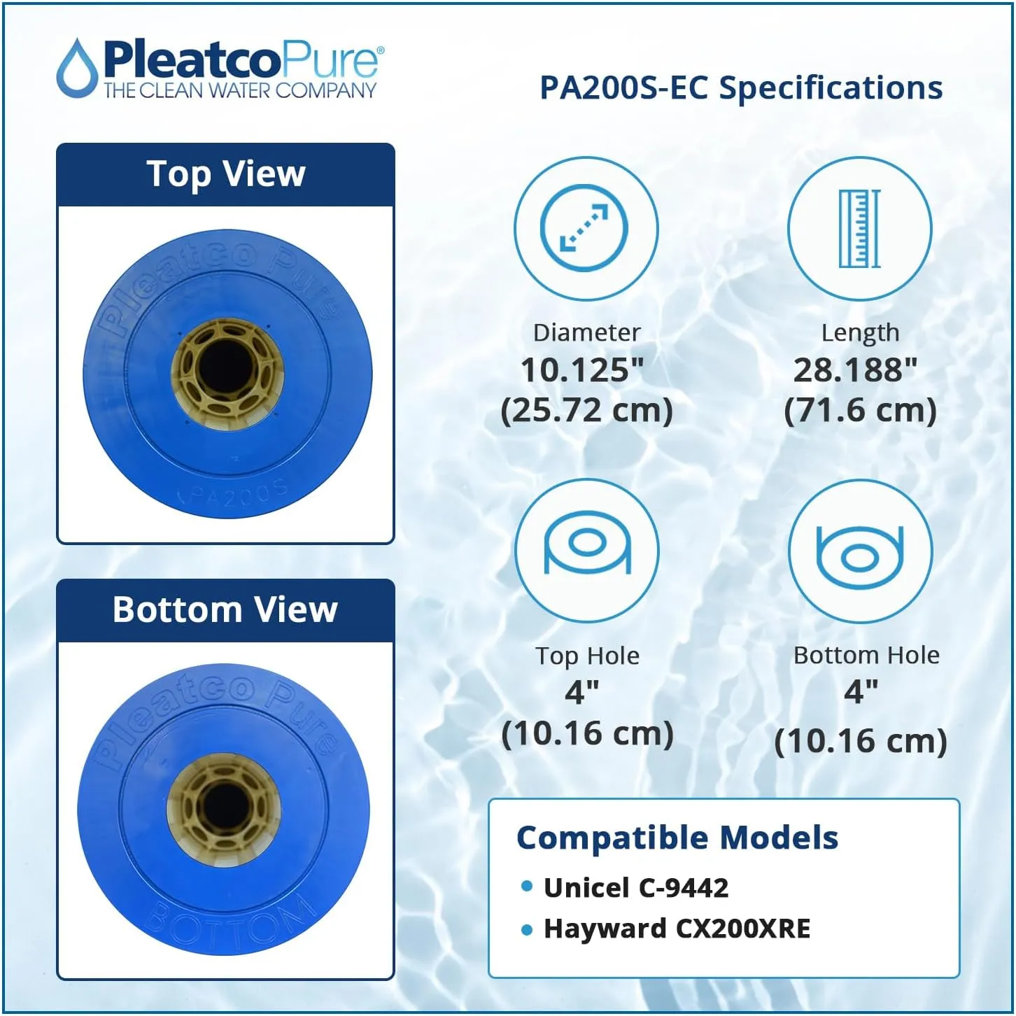 Pleatco PA200S-EC Pool Filter Cartridge Replacement for Unicel: C-9442, OEM Part Numbers: CX200XRE, White