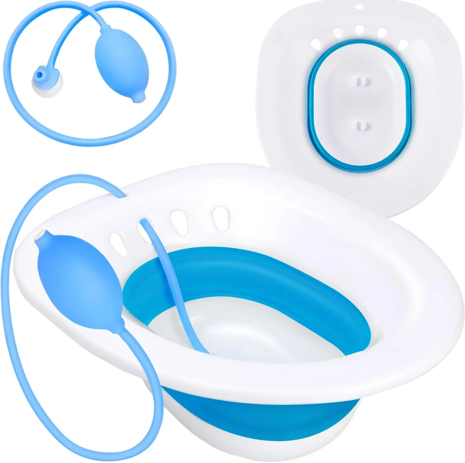 Pochik Sitz Bath, Sitz Bath for Hemorrhoids, Sitz Bath for Toilet Seat, Postpartum Care, Perineal Soaking, Collapsible, Flusher Hose, Drain Holes, Wider Seating Area, Deeper Bowl