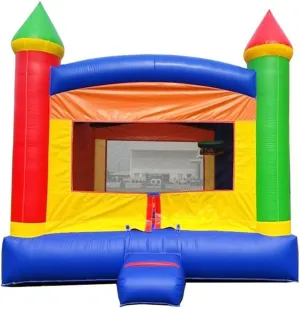 Pogo Bounce House Crossover Inflatable Bounce House, Rainbow Castle, 13 x 12 x 14.5 Foot, Outdoor Playhouse for Kids Outdoor Commercial Bouncer Castle, Basketball Hoop, Blower, Stakes, & Storage Bag