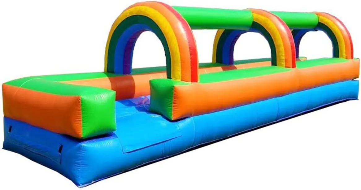 Pogo Bounce House Rainbow Inflatable Water Splash and Ride Waterslide, 25 x 9 x 6 Foot, Big Water Slide for Kids, for Rental or Home Use, Outdoor Party Bounce House with Blower, Stakes, & Storage Bag