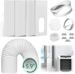 Portable Air Conditioner Window Vent Kit, with 5.9 Exhaust Hose, 4 Slide Seal Plates, Universal Coupler, Adjustable AC Vent Kit for Ducting Universal for Horizontal & Vertical Windows