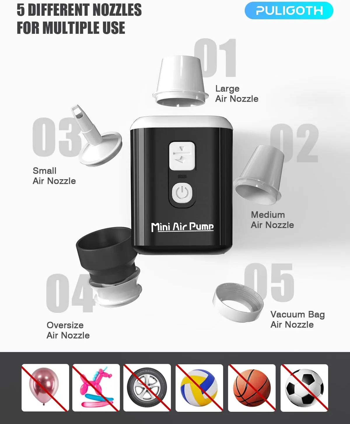 Portable Air Pump for Inflatables: Mini Air Pump with 1600mAh Battery & Camping Light - Rechargeable Electric Pump for Vacuum Storage Bags, Air Mattress, Swimming Ring, Pool Floats