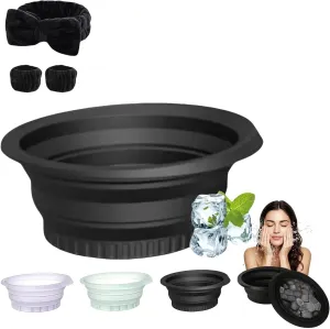 Portable Foldable Silicone Ice Facial Bowl,2025 New Face Bowl for Ice,Facial Cold Plunge Bowl Kit,Foldable Ice Face Bowl for Cold Plunge Therapy & Facial Skincare,Facial Cold Plunge Bowl（Black）