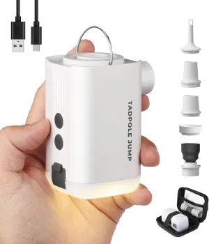 Portable Mini Air Pump 5.5KPa 3600mAh Rechargeable Electric Pump with LED Camping Light & Reverse Charging, Compact Outdoor Inflator/Deflator for Air Mattress Sleeping Pads and Pool Floats, 5 Nozzles