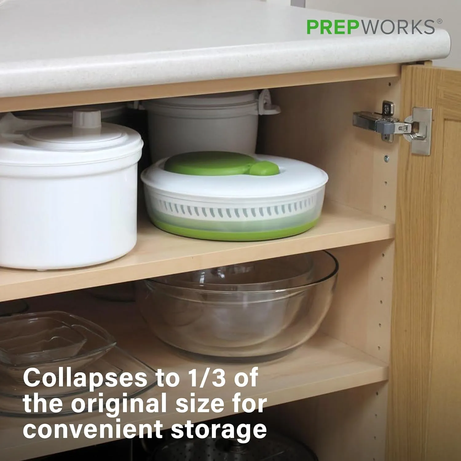 Prepworks by Progressive 3 Quart Space Saving Folding Collapsible Drainer, & Colander for Salad Preparation and Food Washing (Green)