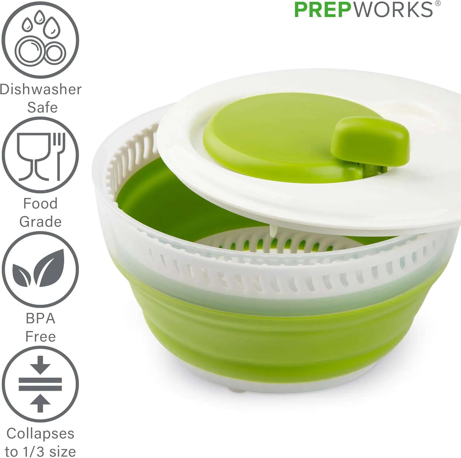 Prepworks by Progressive 3 Quart Space Saving Folding Collapsible Drainer, & Colander for Salad Preparation and Food Washing (Green)