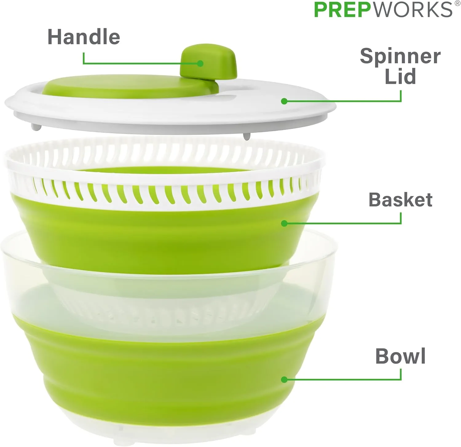 Prepworks by Progressive 3 Quart Space Saving Folding Collapsible Drainer, & Colander for Salad Preparation and Food Washing (Green)