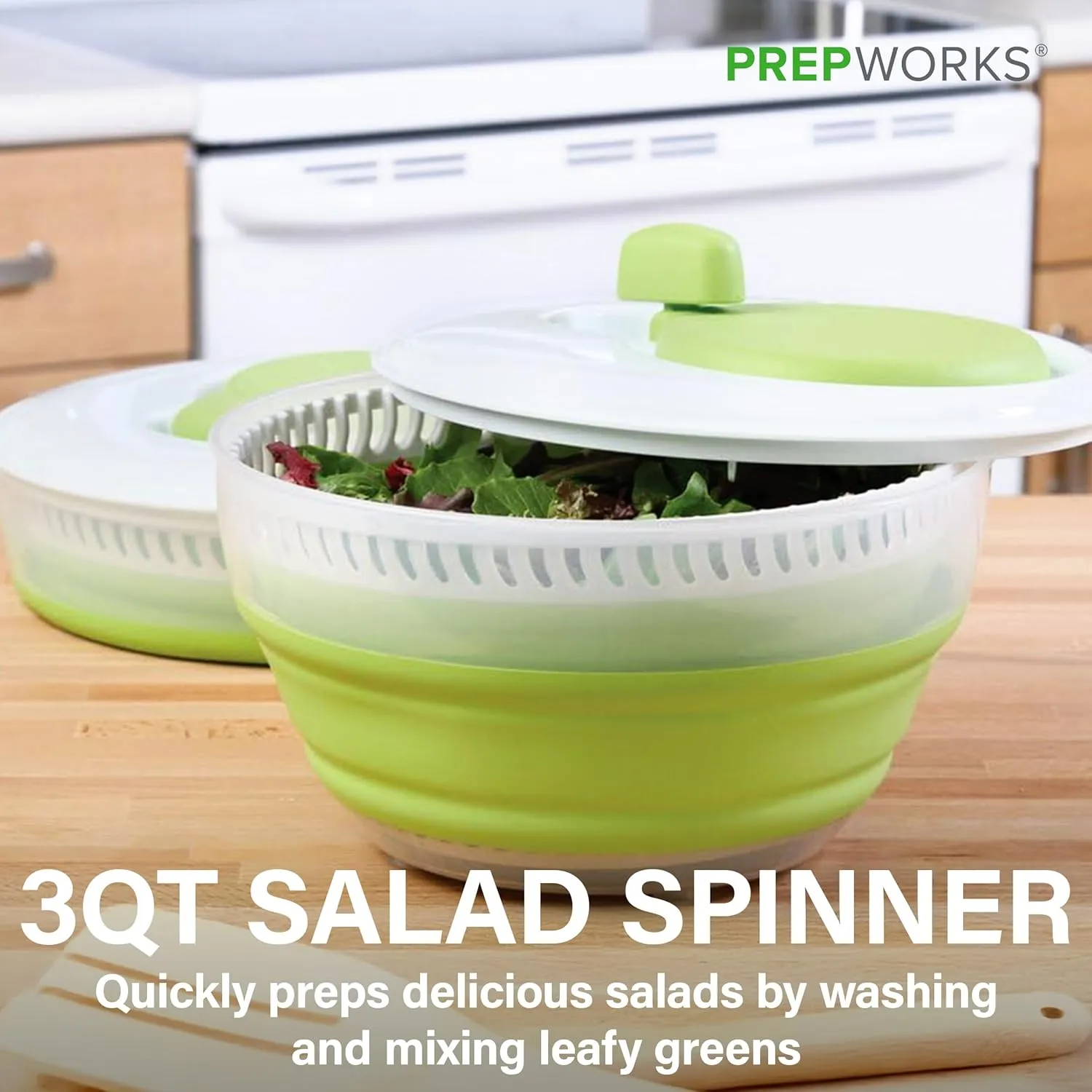 Prepworks by Progressive 3 Quart Space Saving Folding Collapsible Drainer, & Colander for Salad Preparation and Food Washing (Green)