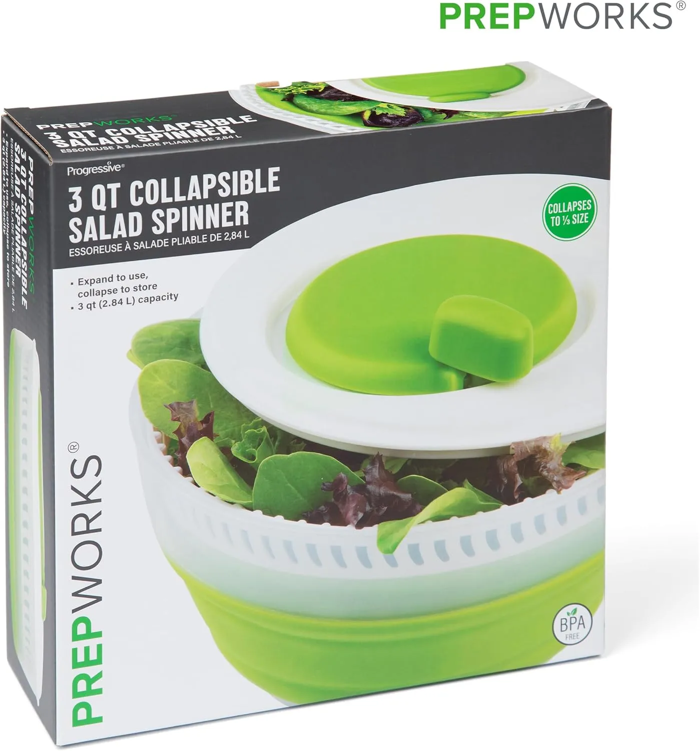Prepworks by Progressive 3 Quart Space Saving Folding Collapsible Drainer, & Colander for Salad Preparation and Food Washing (Green)