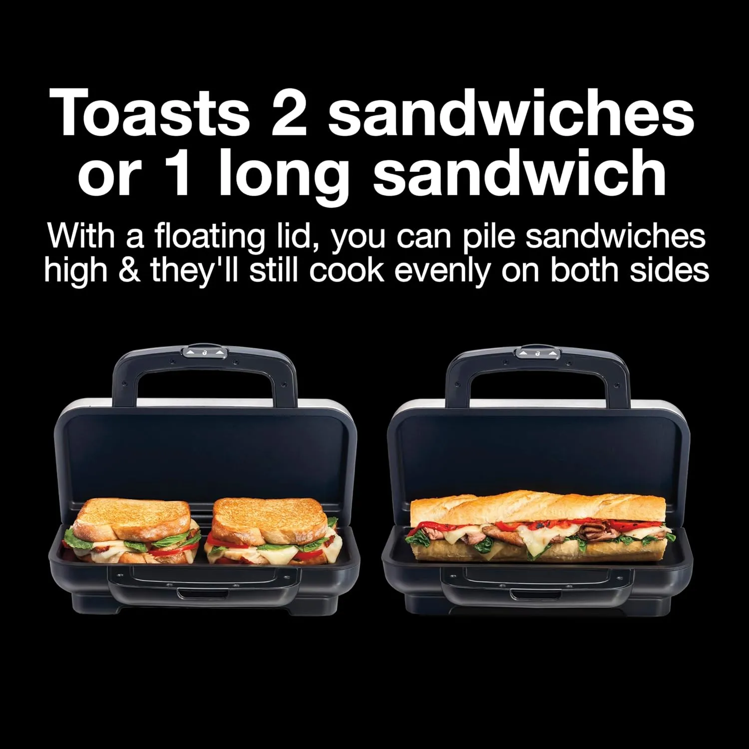 Proctor Silex Deluxe Hot Sandwich Maker With Easy-Clean Durable PFAS-Free Nonstick Ceramic Plates, Fits up to 2 Grilled Cheese, Ruebens, Tortas or Subs, Stainless Steel (25415MN)