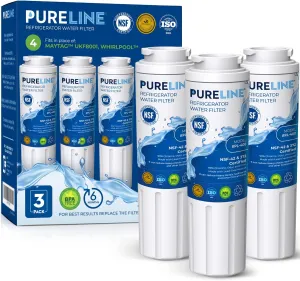 Pureline UKF8001 Refrigerator Water Filter Replacement, EDR4RXD1, Everydrop Filter 4, UKF8001AXX-750, UKF8001AXX-200, Maytag UKF8001, Whirlpool EDR4RXD1, 4396395, Kenmore 9084, 9006, (3 Pack)
