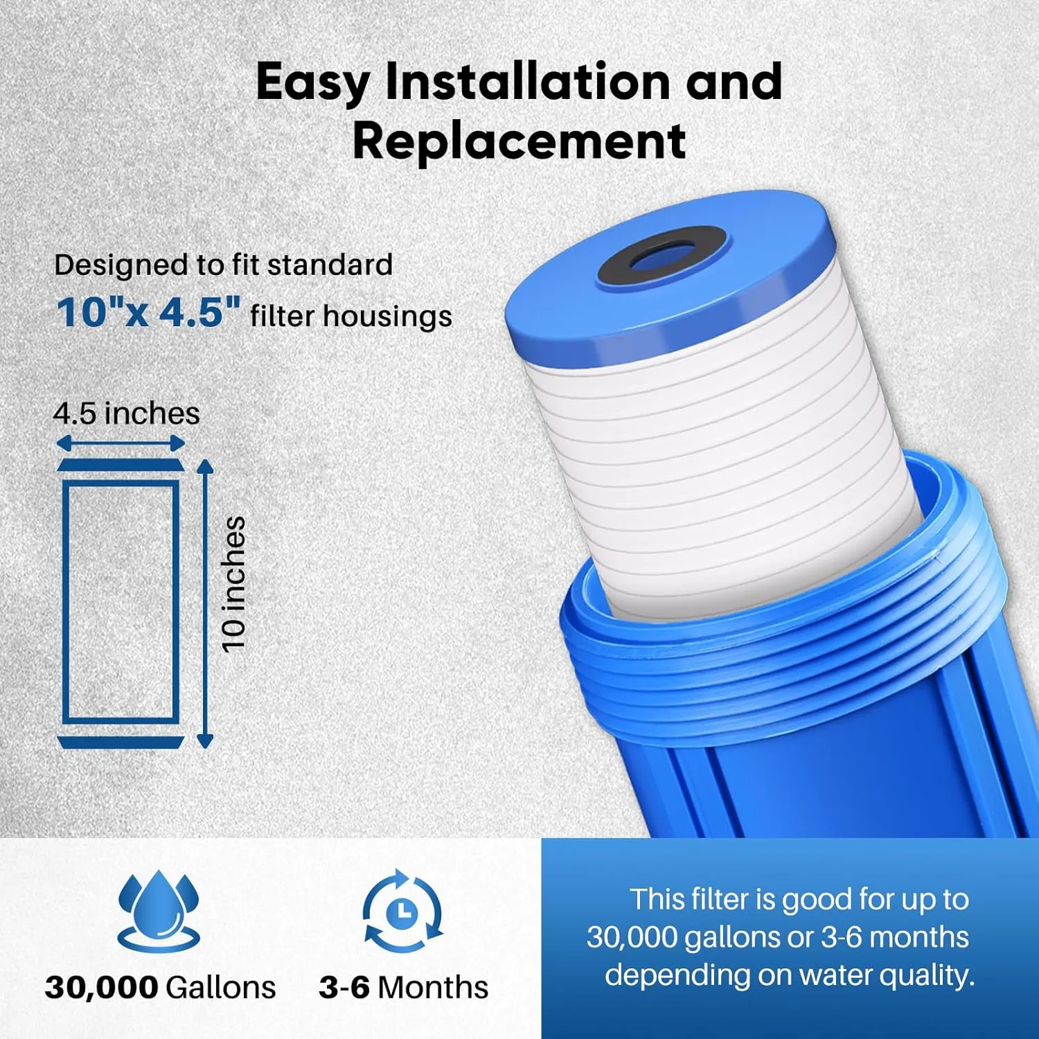PUREPLUS AP810 Whole House Grooved Sediment Water Filter, Replacement Cartridge for 3M Aqua-Pure AP810, AP811, AP801, AP801-C, AP801T, AP801B, Whirlpool WHKF-GD25BB,WHKF-DWHBB,5 Micron 10"x4.5", 3Pack