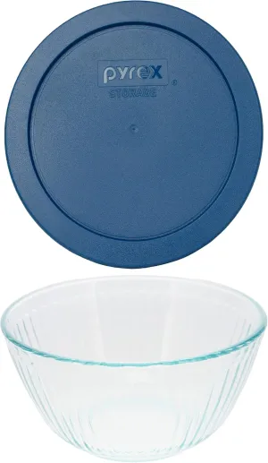 Pyrex (1 7402 6-Cup Sculpted Glass Mixing Bowl & (1) 7402-PC 6-Cup Blue Spruce Lid