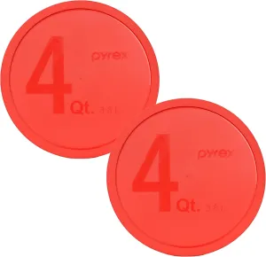 Pyrex 326-PC Red 4 Quart Round Plastic Storage Lid, Made in USA - 2 Pack